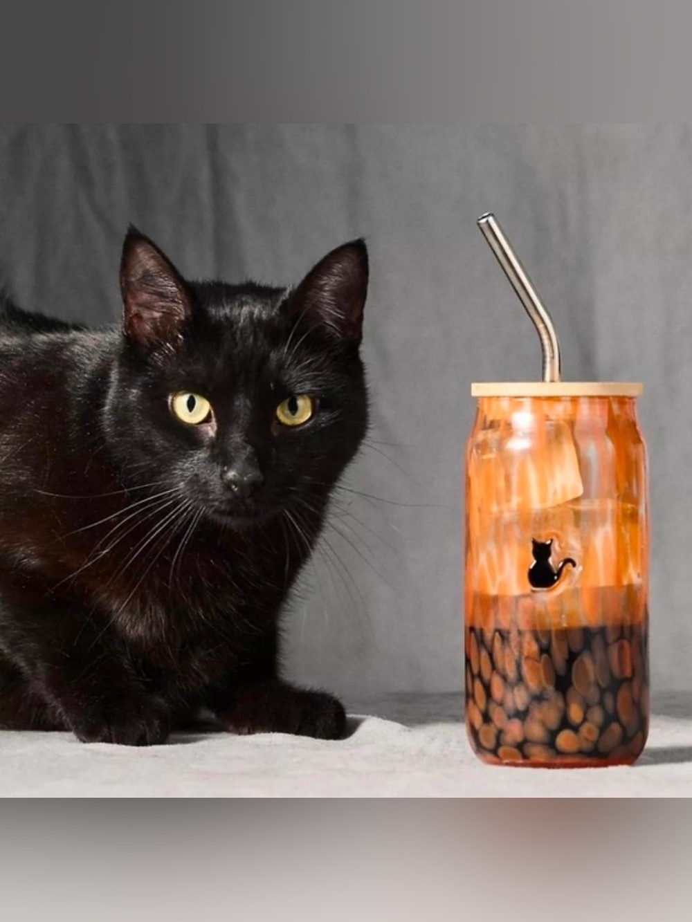 NEW Anthropologie  Mystic Confetti Icon Juice Glass Tumbler with Lid, Cat 🐈‍⬛